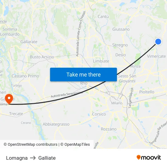 Lomagna to Galliate map