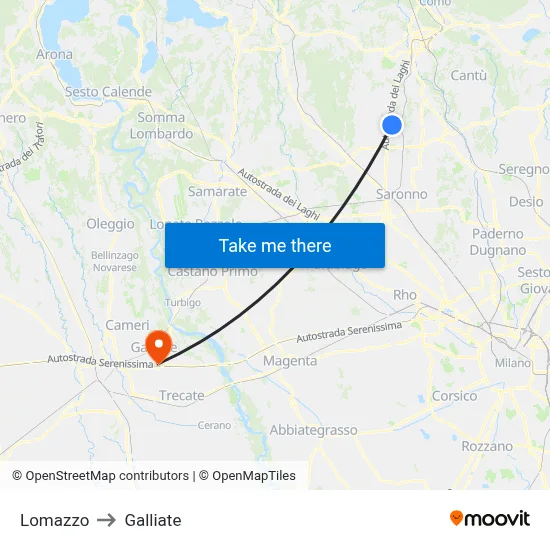 Lomazzo to Galliate map