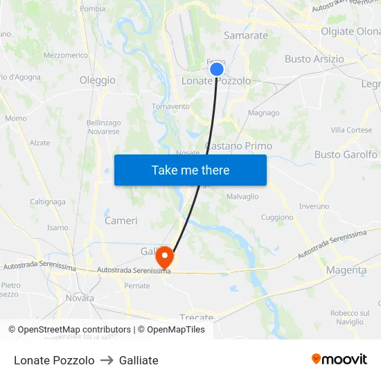 Lonate Pozzolo to Galliate map