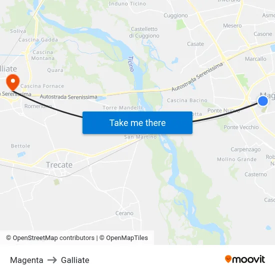 Magenta to Galliate map