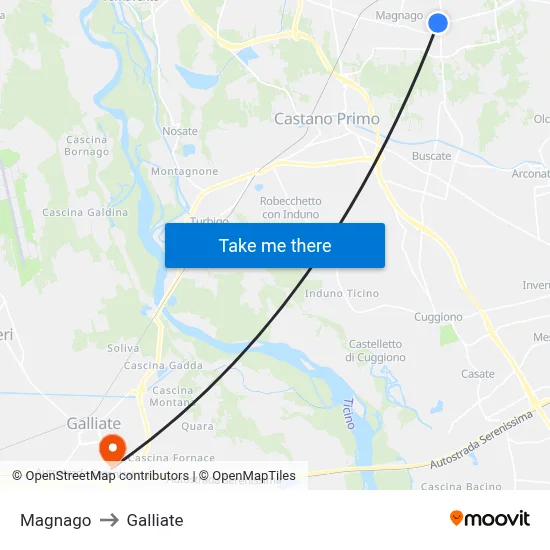 Magnago to Galliate map