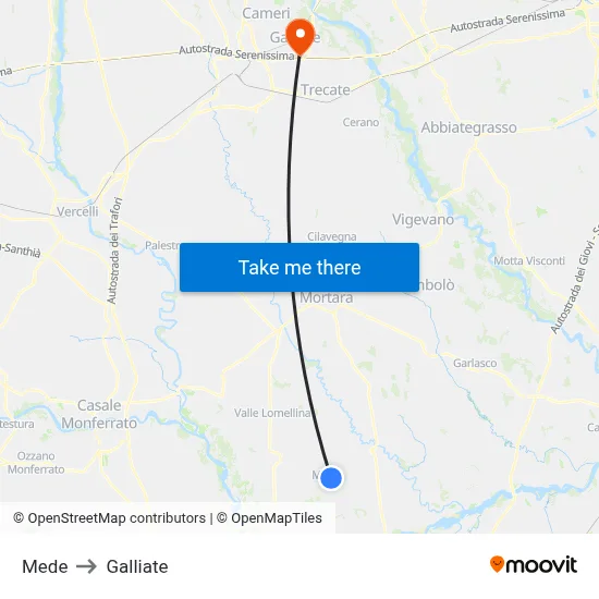 Mede to Galliate map