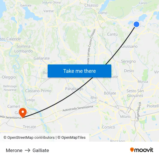 Merone to Galliate map