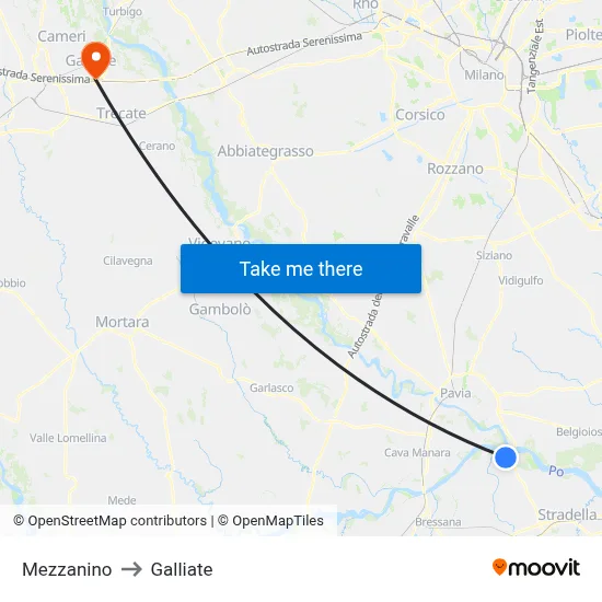 Mezzanino to Galliate map