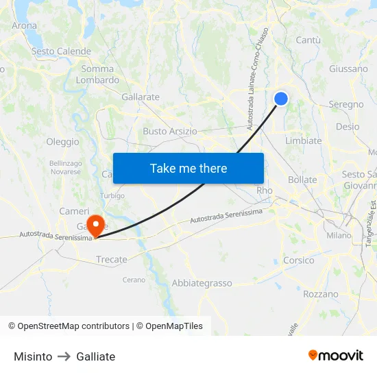 Misinto to Galliate map