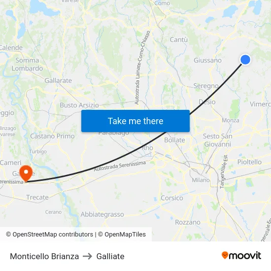 Monticello Brianza to Galliate map