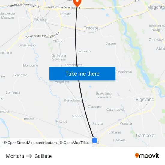 Mortara to Galliate map