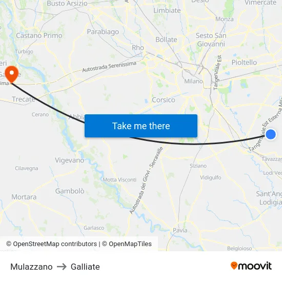 Mulazzano to Galliate map