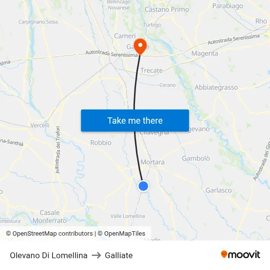 Olevano Di Lomellina to Galliate map