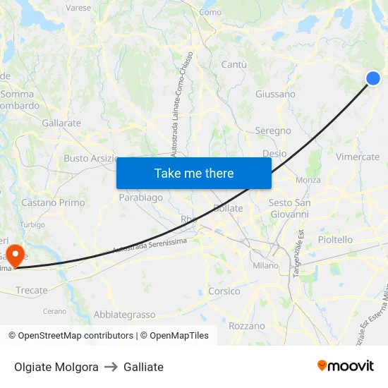 Olgiate Molgora to Galliate map