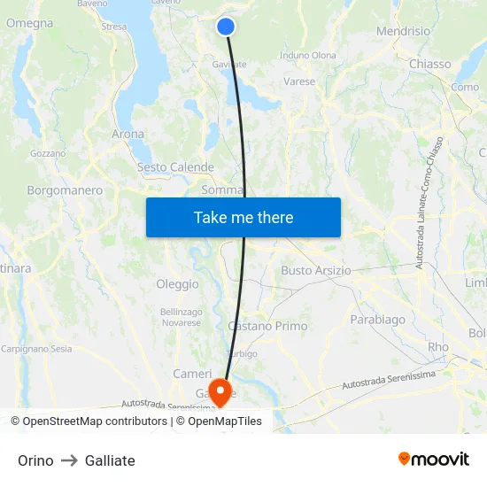 Orino to Galliate map