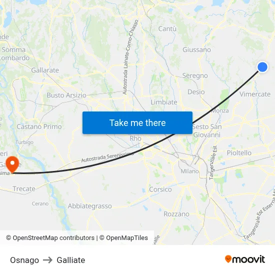Osnago to Galliate map