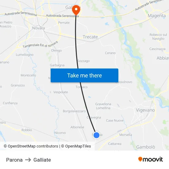 Parona to Galliate map