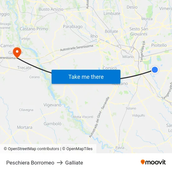 Peschiera Borromeo to Galliate map