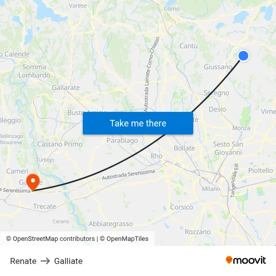 Renate to Galliate map