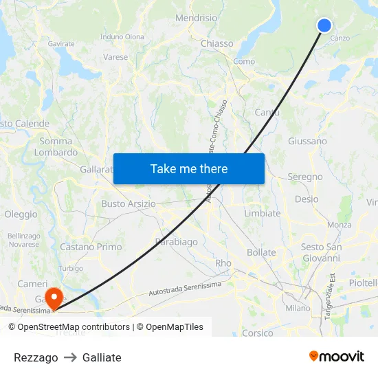 Rezzago to Galliate map