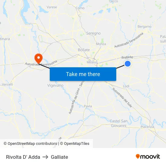 Rivolta d'Adda to Galliate map