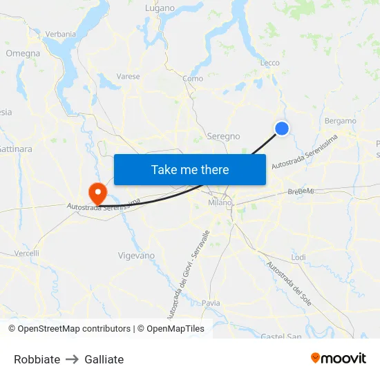 Robbiate to Galliate map