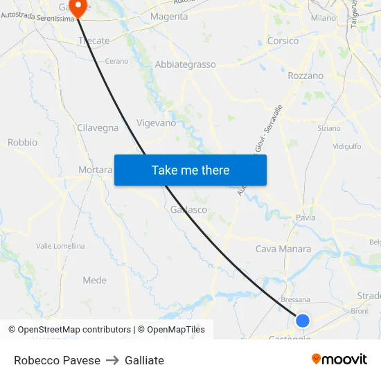 Robecco Pavese to Galliate map