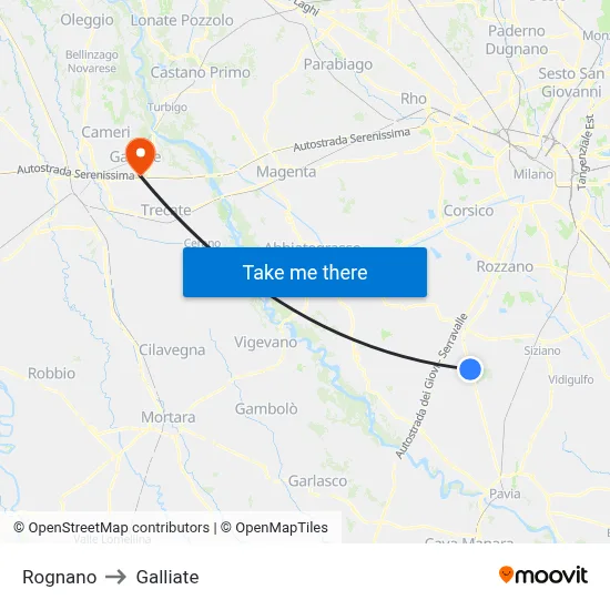 Rognano to Galliate map