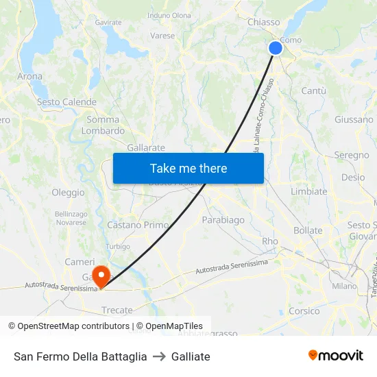 San Fermo Della Battaglia to Galliate map