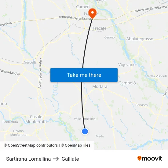 Sartirana Lomellina to Galliate map