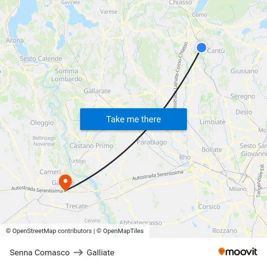 Senna Comasco to Galliate map
