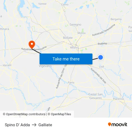 Spino D' Adda to Galliate map