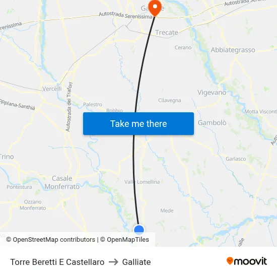 Torre Beretti e Castellaro to Galliate map
