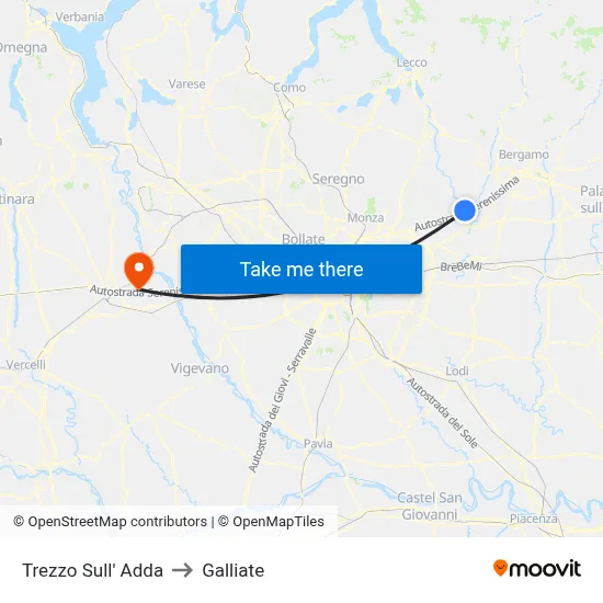 Trezzo Sull' Adda to Galliate map