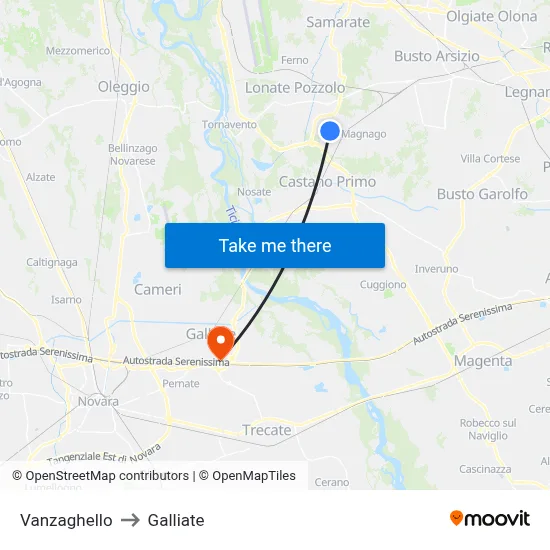 Vanzaghello to Galliate map