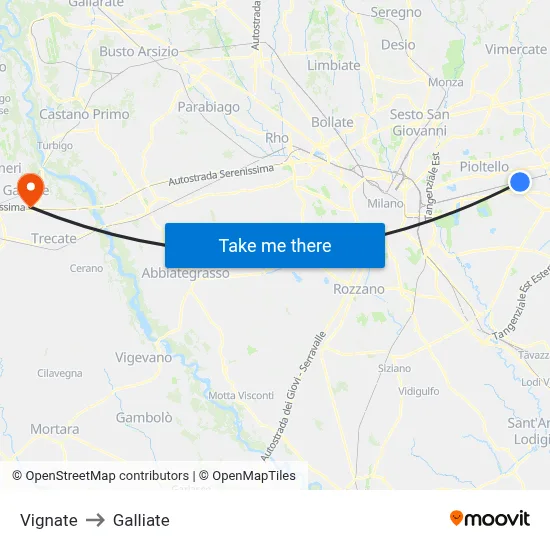 Vignate to Galliate map