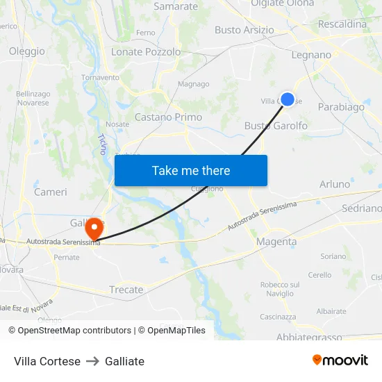 Villa Cortese to Galliate map