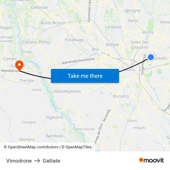 Vimodrone to Galliate map