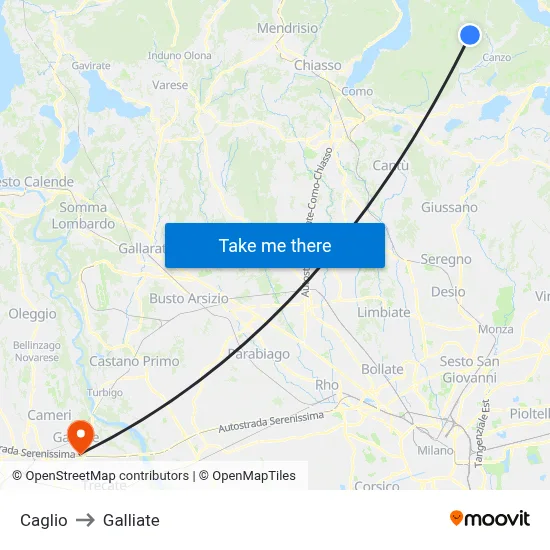 Caglio to Galliate map