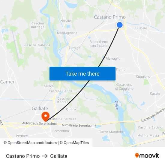 Castano Primo to Galliate map