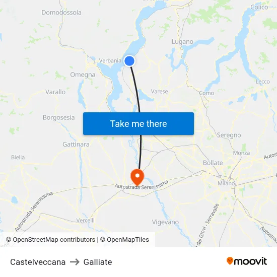 Castelveccana to Galliate map