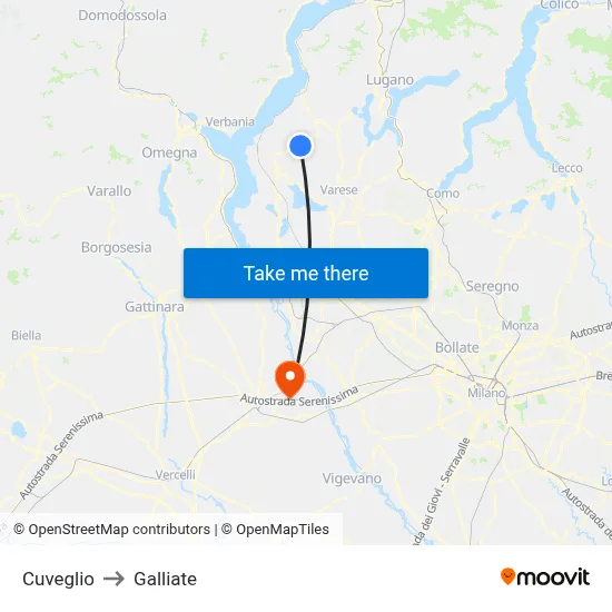 Cuveglio to Galliate map