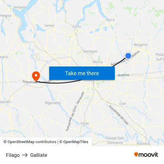 Filago to Galliate map