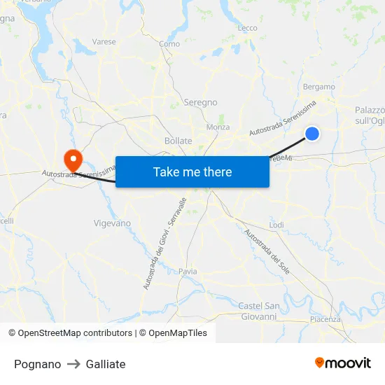 Pognano to Galliate map