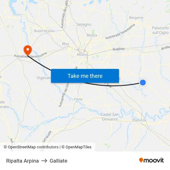 Ripalta Arpina to Galliate map