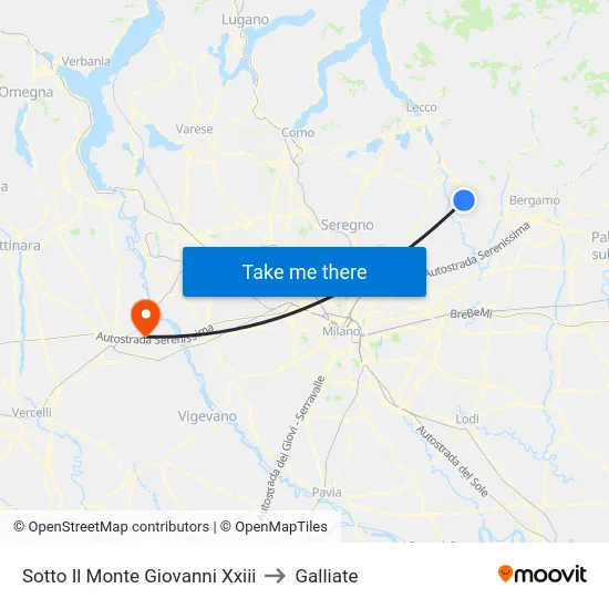 Sotto Il Monte Giovanni Xxiii to Galliate map