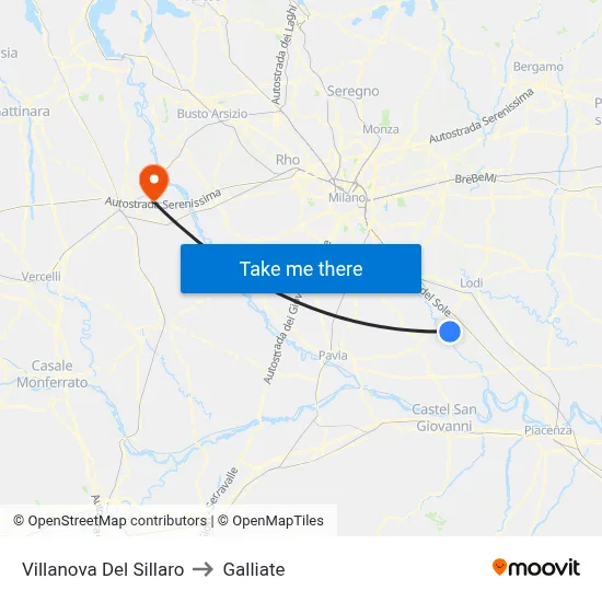 Villanova Del Sillaro to Galliate map