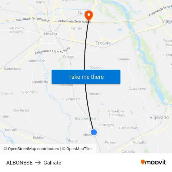 ALBONESE to Galliate map