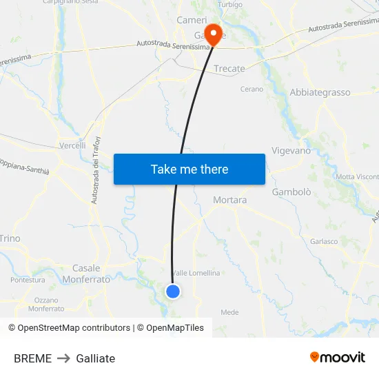 Breme to Galliate map