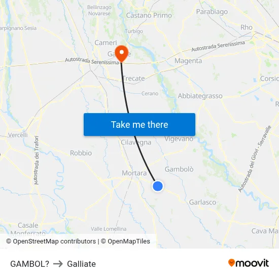 Gambol to Galliate map