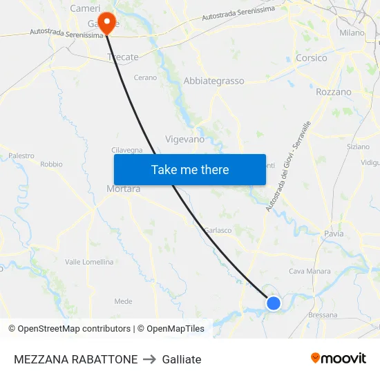 Mezzana Rabattone to Galliate map