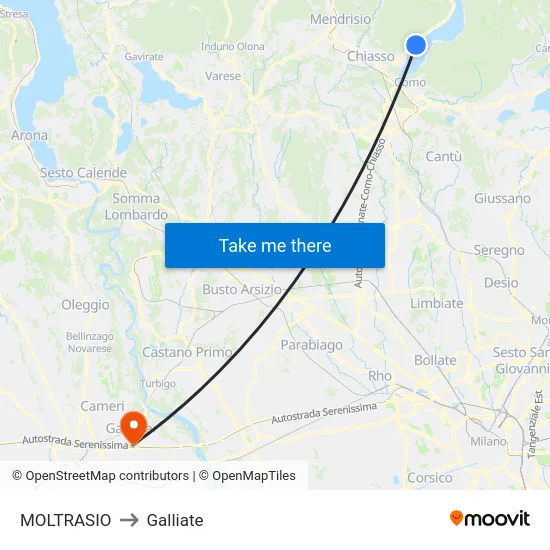 Moltrasio to Galliate map