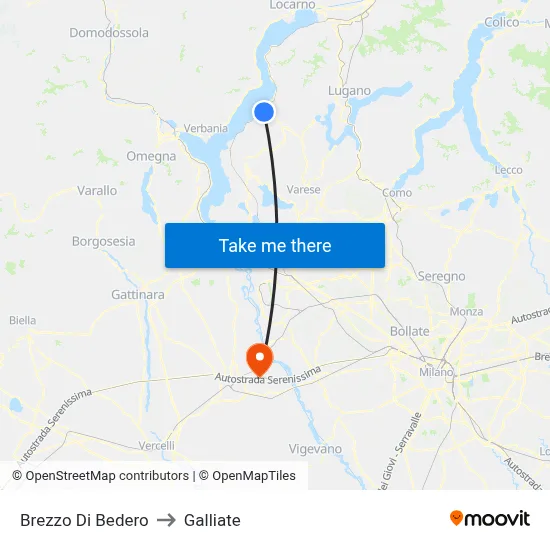 Brezzo Di Bedero to Galliate map