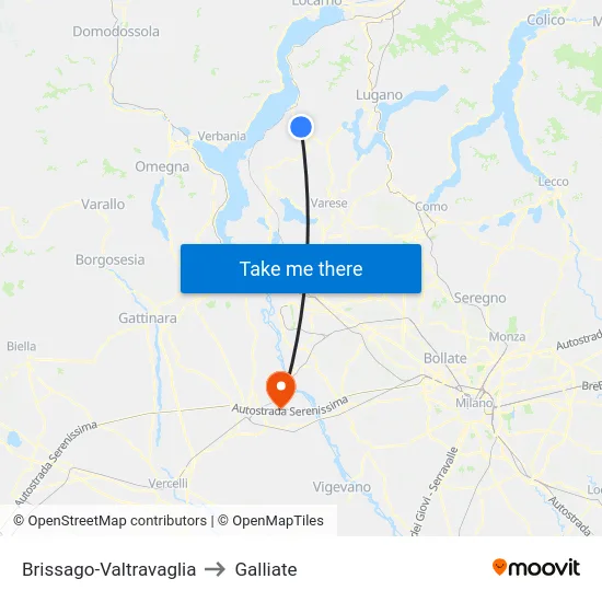 Brissago-Valtravaglia to Galliate map
